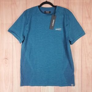 Sonneti Sport Shirt Mens Large Blue Geometric Spellout Logo Standard Fit